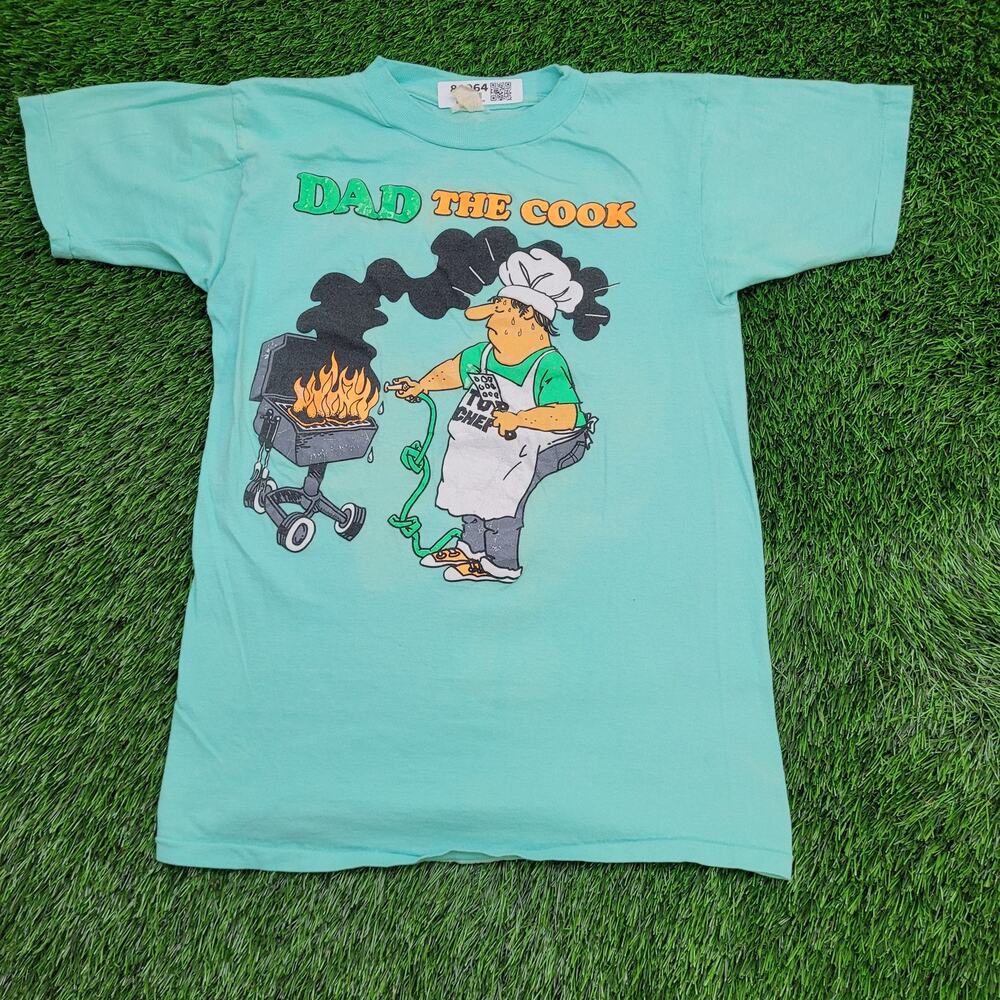 Vintage Funny Dad The Cook Shirt Small 17x26 Blue Green